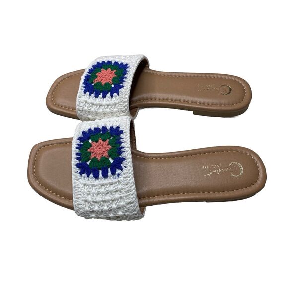 CATO Comfort Granny Square Crochet Embroidery Tan Cream Flower Sandals Size 9 - Picture 1 of 7